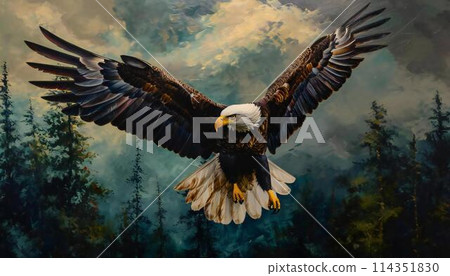 A bald eagle, a bird of prey, seen in close-up detail A bald eagle, a bird of prey, seen in close-up detail 114351830