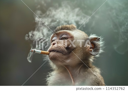 Portrait of a monkey smoking a cigarette 114352762