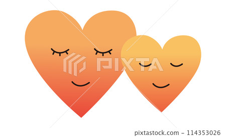 Two hearts, big and small, standing close together with closed eyes and smiling 114353026