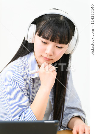 Online class, high school student, girl, headphones Online class, high school student, girl, headphones 114353140