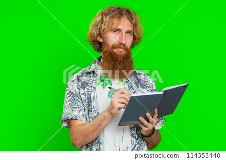 Man making notes writing down thoughts with pen into notepad notebook diary, to do list, good idea Man making notes writing down thoughts with pen into notepad notebook diary, to do list, good idea 114353440