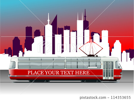 City transport. Modern Tram. Colored Vector 3d illustration for designers City transport. Modern Tram. Colored Vector 3d illustration for designers 114353655