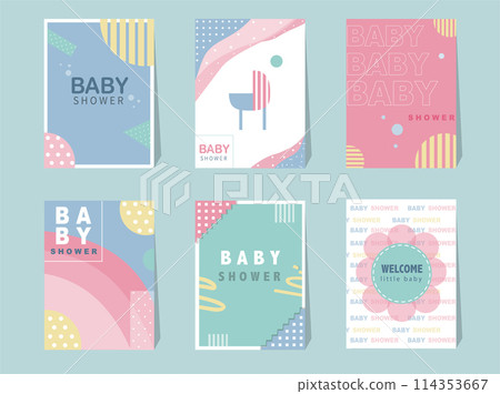Set of baby shower invitations cards.poster,greeting,template, geometric,Vector illustrations. 114353667