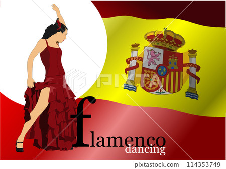 Beautiful young woman dancing flamenco. Vector 3d illustration 114353749