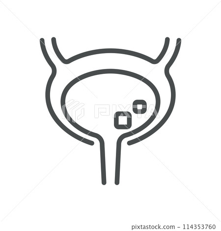 Bladder Stones Icon. Line Illustration of a Bladder with Stone Depictions, Representing Urological Condition of Bladder Calculi. Ideal for Healthcare and Medical Education Materials. Isolated Sign. 114353760