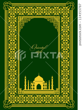 Gold ornament on dark background. Can be used as invitation card. Book cover. Vector illustration 114353787