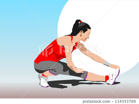 Silhouettes fitness exercises. Color 3d vector illustration Silhouettes fitness exercises. Color 3d vector illustration 114353789