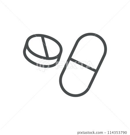 Painkillers Icon. Line Vector Illustration of Pills, Symbolizing Pain Relief and Medication. Isolated Outline Sign. Painkillers Icon. Line Vector Illustration of Pills, Symbolizing Pain Relief and Medication. Isolated Outline Sign. 114353790