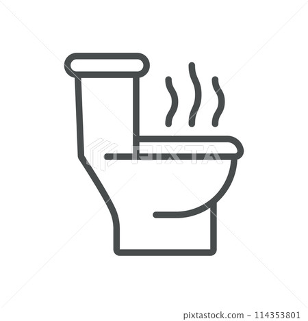 Strong Smelling Urine Icon. Line Vector Illustration of Toilet with Odor Waves, Symbolizing Urinary Health Issues. Isolated Outline Sign. 114353801