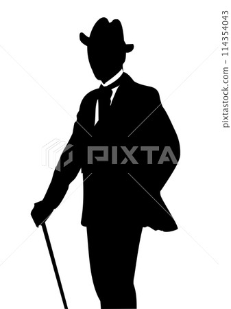 London gentlemen silhouette. Black and white vector illustration London gentlemen silhouette. Black and white vector illustration 114354043