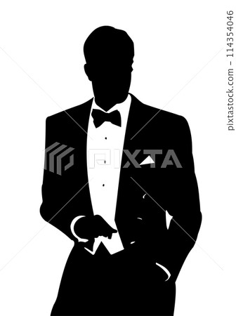 London gentlemen silhouette. Black and white vector illustration 114354046