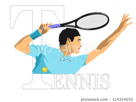 Tennis player poster. Colored Vector 3d illustration for designers Tennis player poster. Colored Vector 3d illustration for designers 114354050