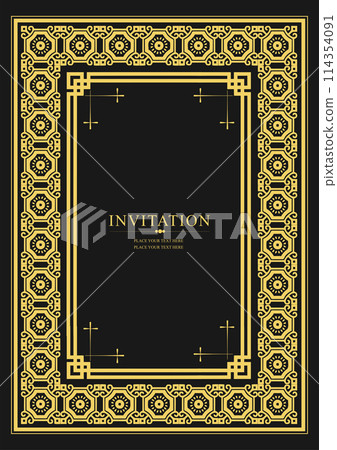 Gold ornament on dark background. Can be used as invitation card. Book cover. Vector illustration Gold ornament on dark background. Can be used as invitation card. Book cover. Vector illustration 114354091