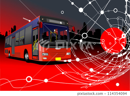 Abstract city panorama with stripes and dots and bus image. 3d Vector illustration 114354094