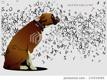 Place for ad with dog boxer image. Abstract 3d color vector illustration Place for ad with dog boxer image. Abstract 3d color vector illustration 114354095