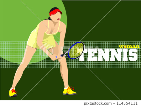 Woman Tennis player. Vector  3d illustration for designers 114354111