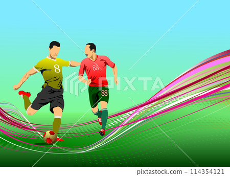 Soccer player poster. Vector Color 3d illustration Soccer player poster. Vector Color 3d illustration 114354121