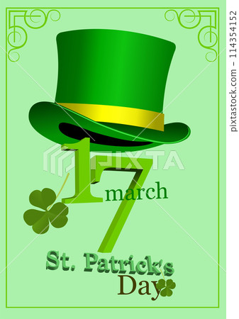 Vector of green hats and shamrocks for St. Patrick's Day. 3d illustration 114354152