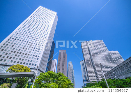 Tokyo cityscape in Japan, overlooking the office buildings of Shinjuku Subcenter, April 28th 114354927