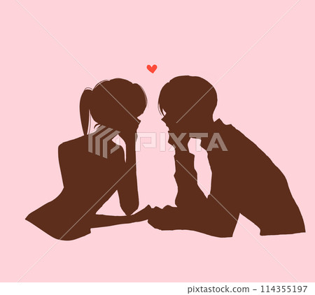 Man and woman facing each other and holding hands Man and woman facing each other and holding hands 114355197