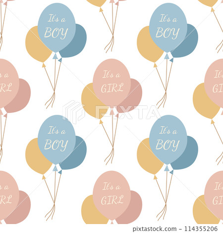 A simple seamless seamless pattern in a flat style. Balloons. For decoration of children's room, textiles, wrapping paper, wallpaper. Vector. 114355206
