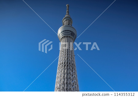 Nov 30 2023 bustling city with skyscrapers, Exterior view of Oshiage district 114355312