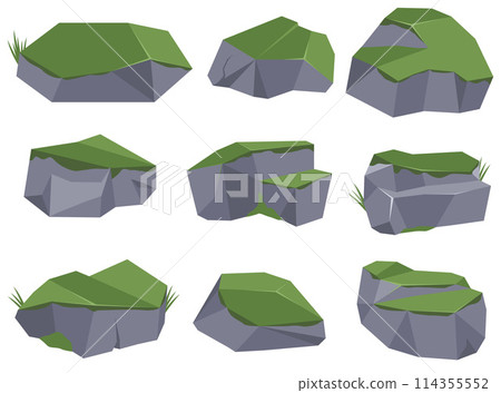 Rock stone set cartoon. Cartoon game art rocks and stones. Stones boulder, gravel rubble and pile of rocks cartoon isolated vector illustration EPS10 Rock stone set cartoon. Cartoon game art rocks and stones. Stones boulder, gravel rubble and pile of rocks cartoon isolated vector illustration EPS10 114355552