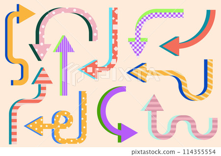 Dynamic arrows doodle set. Various playful arrow. Colorful swirl marker forms, pointing vector isolated elements for presentation Dynamic arrows doodle set. Various playful arrow. Colorful swirl marker forms, pointing vector isolated elements for presentation 114355554
