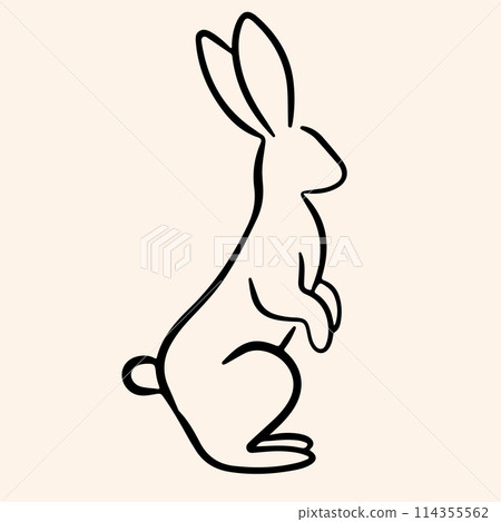 Easter bunny set in simple one line style. Minimal bunny line art doodle in different poses. Continuous line drawing of easter rabbit black 114355562