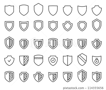 Shield icon set. Collection of high quality outline web pictograms in modern flat style. Protect shield security line icons. Badge quality symbol Shield icon set. Collection of high quality outline web pictograms in modern flat style. Protect shield security line icons. Badge quality symbol 114355656