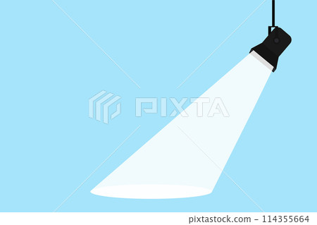 Lamp illumination icon in flat style. Spotlight vector illustration. Movie spotlight. Vector flat spotlight on blue background with space for text. 114355664