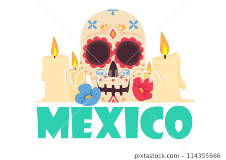 Mexico skull, pattern and elements. Mexican decorative vector illustration EPS10 114355666