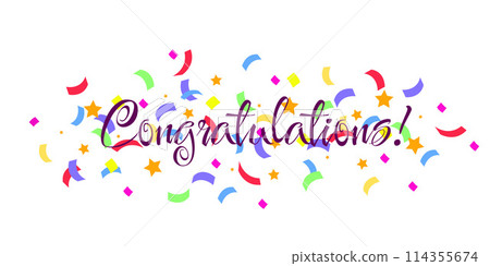 Congratulations paper confetti sign. Congratulations confetti banner. Congrats card with color confetti, congratulation lettering banner Congratulations paper confetti sign. Congratulations confetti banner. Congrats card with color confetti, congratulation lettering banner 114355674