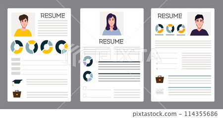 Resumes. CV application. Selecting staff. Searching professional staff. Resume form. Recruitment. Creative cv template vector minimalist 114355686