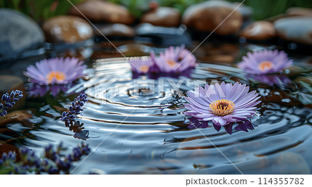 Beauty Purple Flowers Reflecting on Water Surface, generative Ai Beauty Purple Flowers Reflecting on Water Surface, generative Ai 114355782