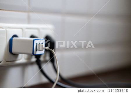 Concept of danger, use of non-standard equipment, worn-out equipment. Broken cable in socket 114355848