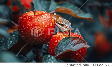 Snake Eating Apple in Tree Snake Eating Apple in Tree 114355977