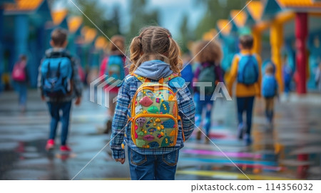 Two Girls Walking Down Aisle of Store 114356032