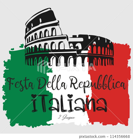 Festa della Repubblica Italiana. Italy Republic Day. Happy national holiday. June 2 in Italy. Italy flag. Patriotic poster design. Festa della Repubblica Italiana. Italy Republic Day. Happy national holiday. June 2 in Italy. Italy flag. Patriotic poster design. 114356668