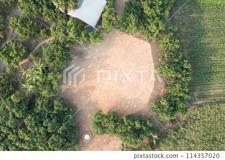 Land and soil backfill in aerial view in in Nan province of Thailand. Land and soil backfill in aerial view in in Nan province of Thailand. 114357020