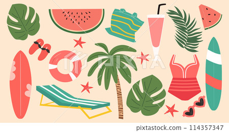 Set of retro summer elements. Set of retro summer elements. 114357347