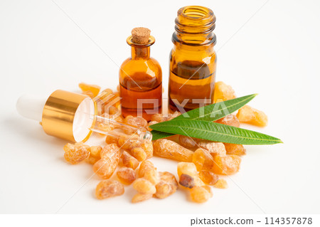 Frankincense or olibanum aromatic resin isolated on white background used in incense and perfumes. 114357878