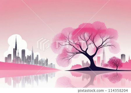 City modern skyline full with greenery parks and green spaces in spring colors. City modern skyline full with greenery parks and green spaces in spring colors. 114358204