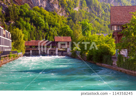 Old weir on Unterseen, Interlaken, Switzerland Old weir on Unterseen, Interlaken, Switzerland 114358245