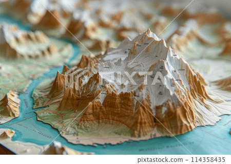 Relief map with mountains and rivers 114358435