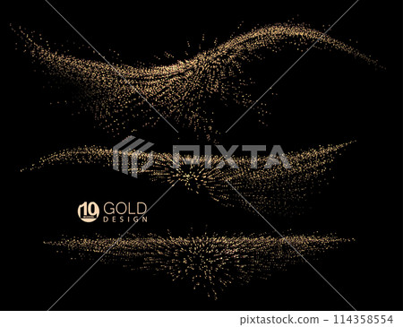 Abstract shiny wavy isolated stripe with golden glitter, design component 114358554