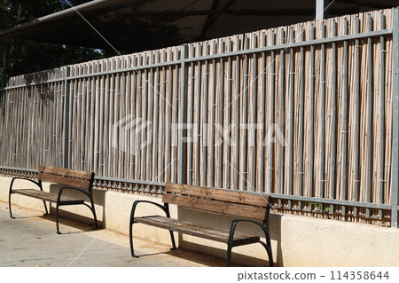 A fence in a city park on the shores of the Mediterranean Sea in northern Israel. A fence in a city park on the shores of the Mediterranean Sea in northern Israel. 114358644