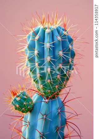 Cactus in Blue Pot on Pink Background 114358917