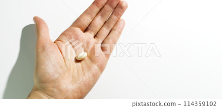 Design Progesterone Pill, Capsules In Human Hand On White Background. Dose Of Medications Treats Irregular Menstrual Cycle, Fertility Treatments, Menopausal Hormone Therapy, Horizontal Copy Space Design Progesterone Pill, Capsules In Human Hand On White Background. Dose Of Medications Treats Irregular Menstrual Cycle, Fertility Treatments, Menopausal Hormone Therapy, Horizontal Copy Space 114359102