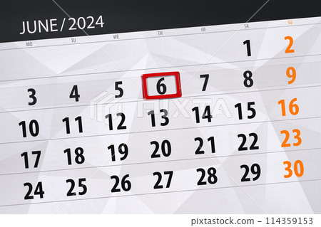 Calendar 2024, deadline, day, month, page, organizer, date, June, thursday, number 6 Calendar 2024, deadline, day, month, page, organizer, date, June, thursday, number 6 114359153